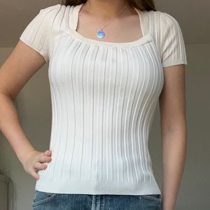 Sweaterworks Cream White Shell Sweater Short Sleeve Blouse